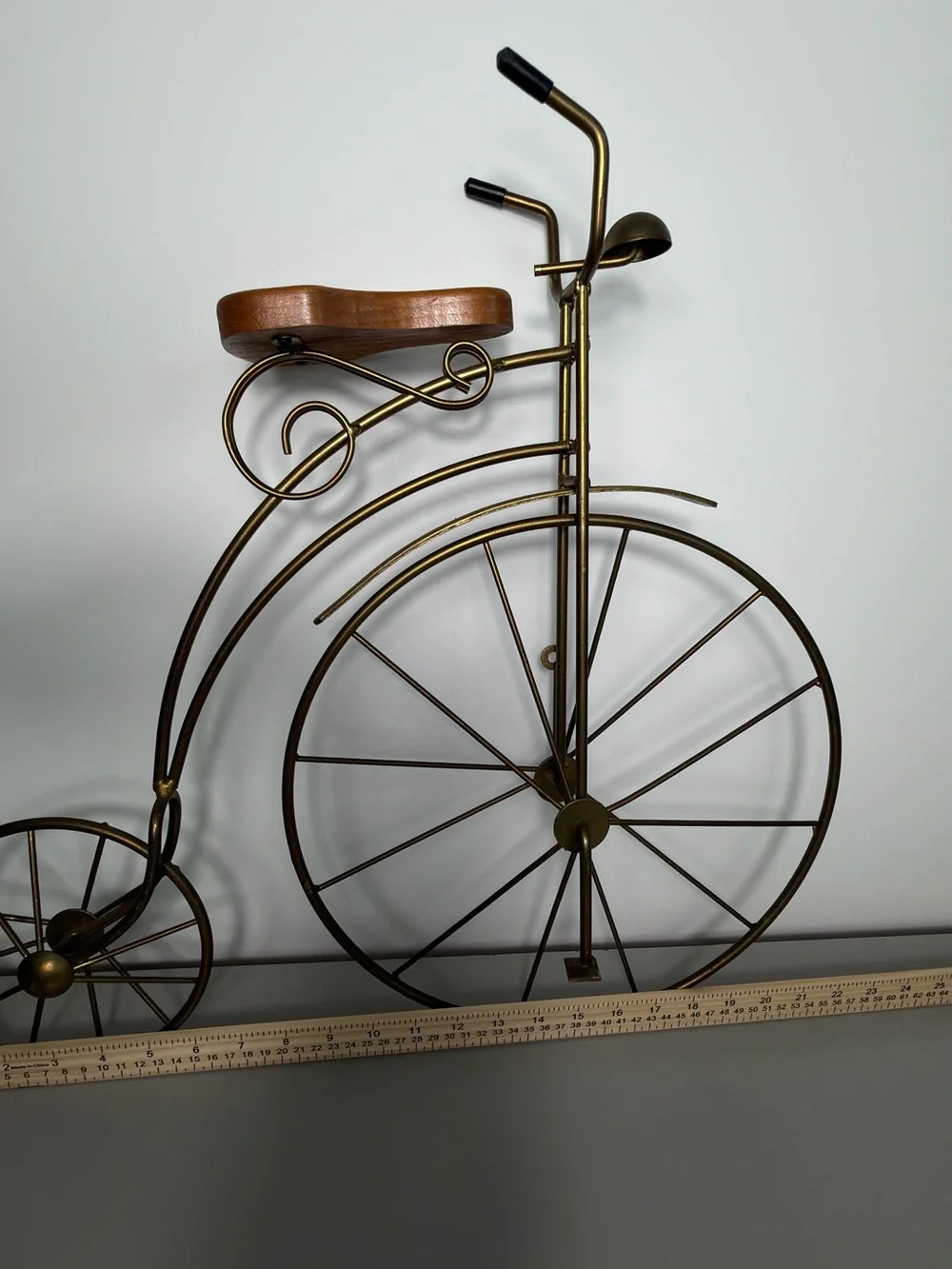 Vintage Penny Farthing High Wheel Bicycle Metal Wall Decor Wood Seat